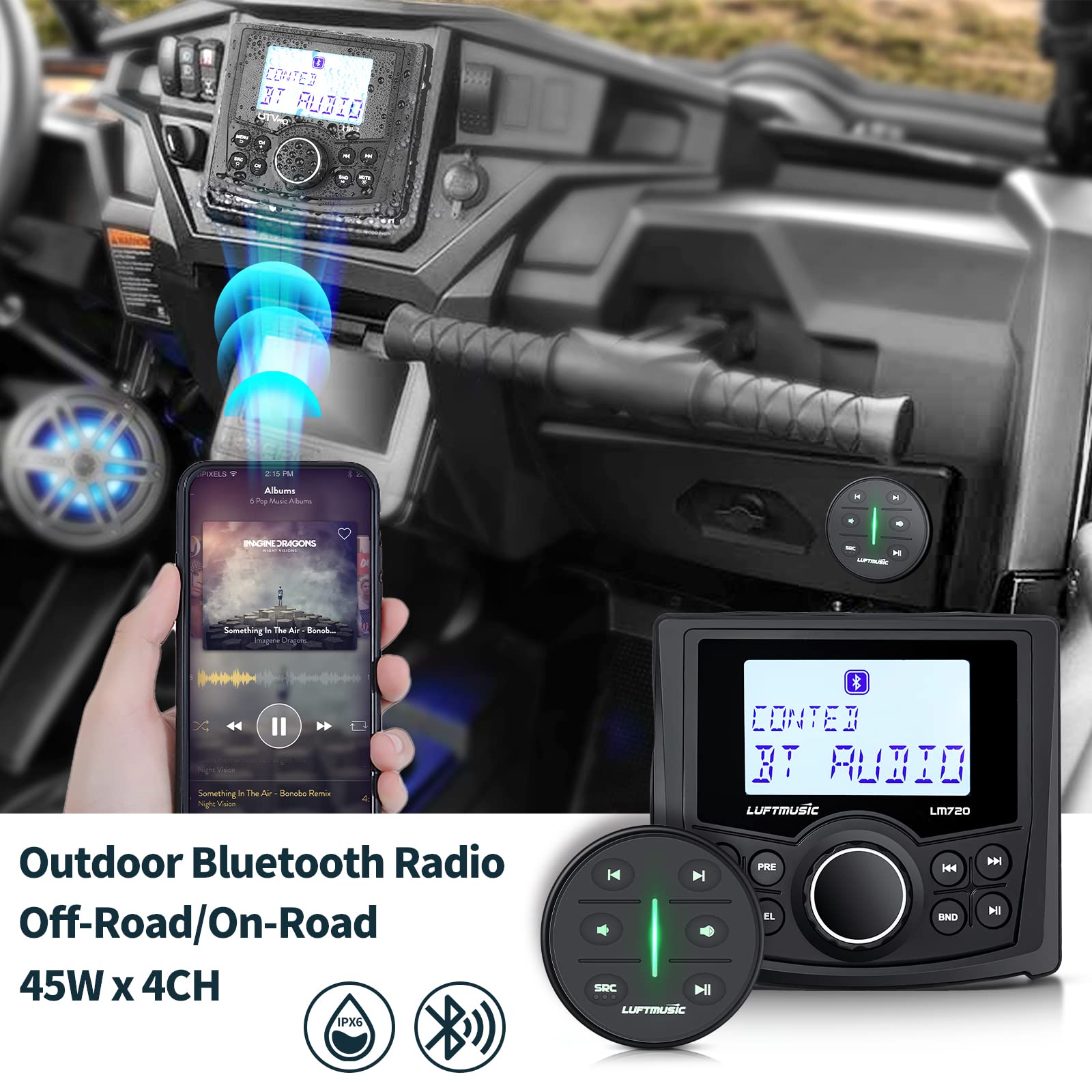 Marine Bluetooth Radio - Weatherproof Marine Stereo System with Wireless Remote - Built-in 3" Dot Matrix LCD Display, Amplifier, Bluetooth, Digital Media MP3 Player, AM/FM Radio