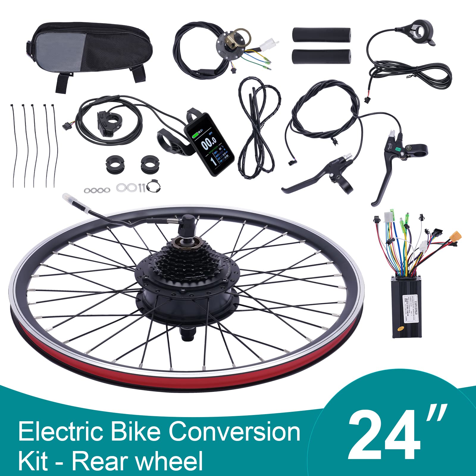 Bazargame Ebike Conversion Kit,Electric Bicycle Motor Kit 36V 500W Rear Wheel E-Bike Conversion Kit E-Bike Cycling Hub Conversion Dual Mode Controller.