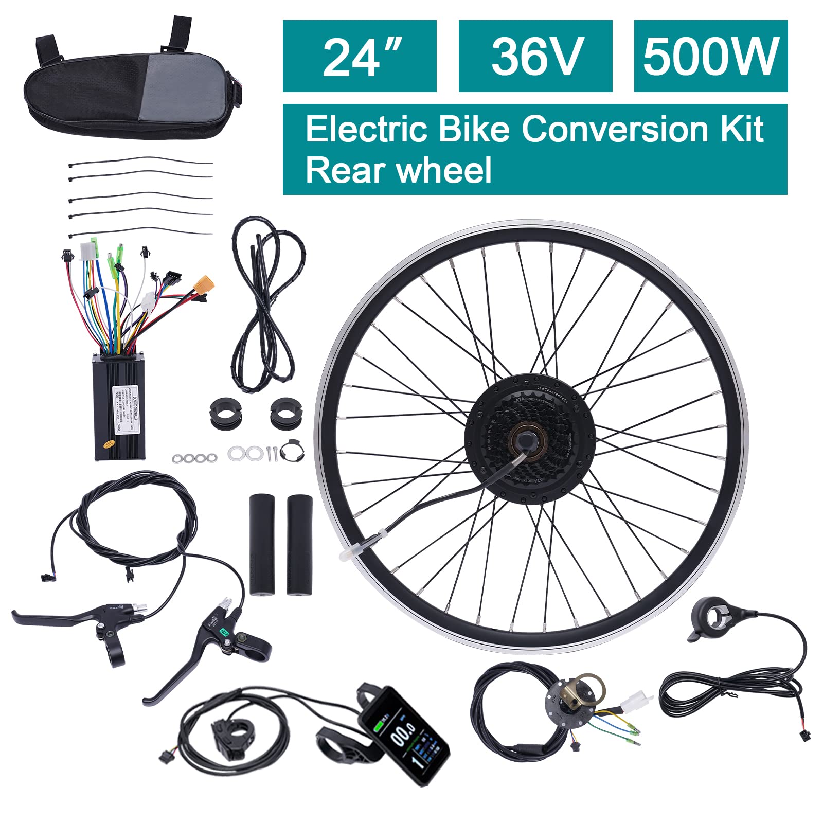 Bazargame Ebike Conversion Kit,Electric Bicycle Motor Kit 36V 500W Rear Wheel E-Bike Conversion Kit E-Bike Cycling Hub Conversion Dual Mode Controller.