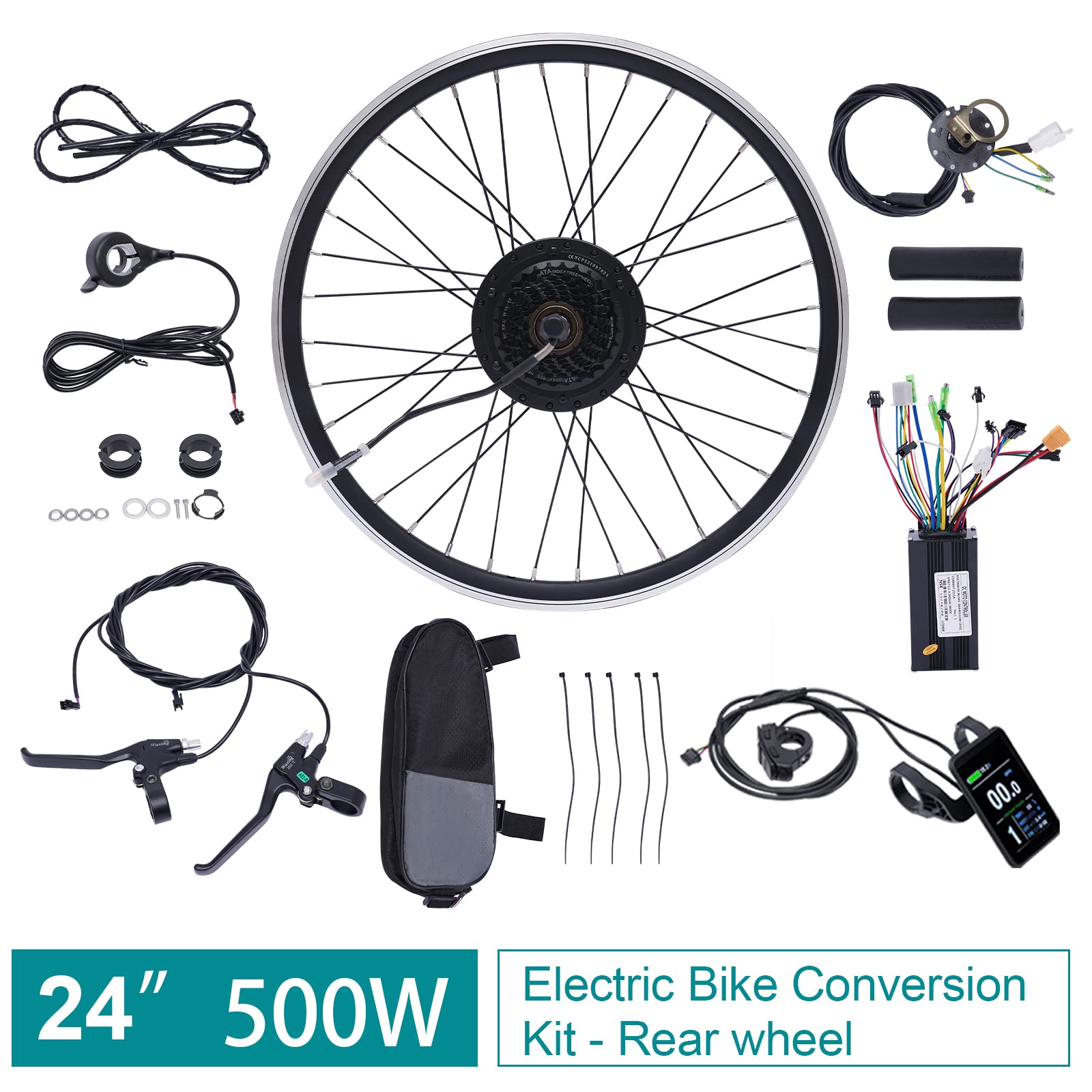 Bazargame Ebike Conversion Kit,Electric Bicycle Motor Kit 36V 500W Rear Wheel E-Bike Conversion Kit E-Bike Cycling Hub Conversion Dual Mode Controller.