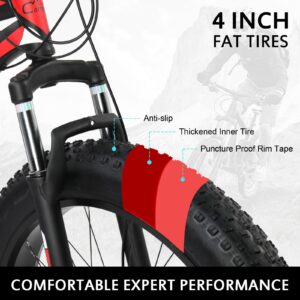 Ktaxon 26 Inch Bike Mountain Bike 4" Fat Tire Bike with 21-Speed Shifting System, Unmatched High-Carbon Steel Frame, Excellent Welding Technology, All Terrain Tires and 85% Assembled (Red&Black)