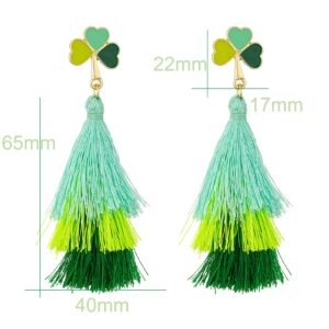 St Patrick's Day Earrings for Women, Shamrock Layered Tassel Earrings, Irish Green Clover Earrings for Women, St Patrick's Day Accessories, Bohemian Green Tassel Earrings