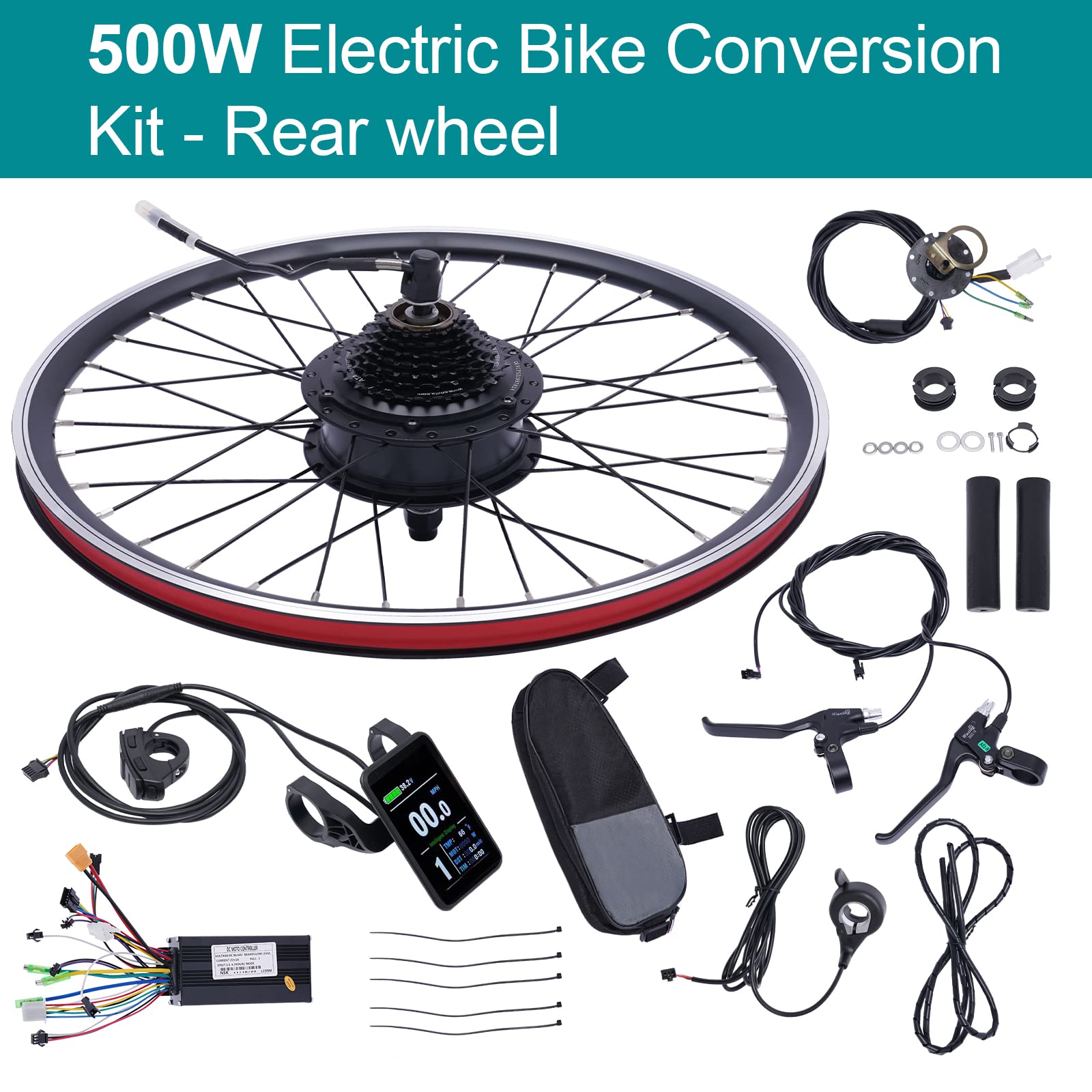 Bazargame Ebike Conversion Kit,Electric Bicycle Motor Kit 36V 500W Rear Wheel E-Bike Conversion Kit E-Bike Cycling Hub Conversion Dual Mode Controller.