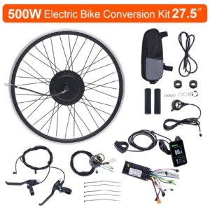 Bazargame Ebike Conversion Kit,Front Wheel 500W 36V Motor Electric Bike Conversion Kit for Kinds of Bicycles 27.5" Front Wheel Ebike，E-Bike kit for Commuter Bikes