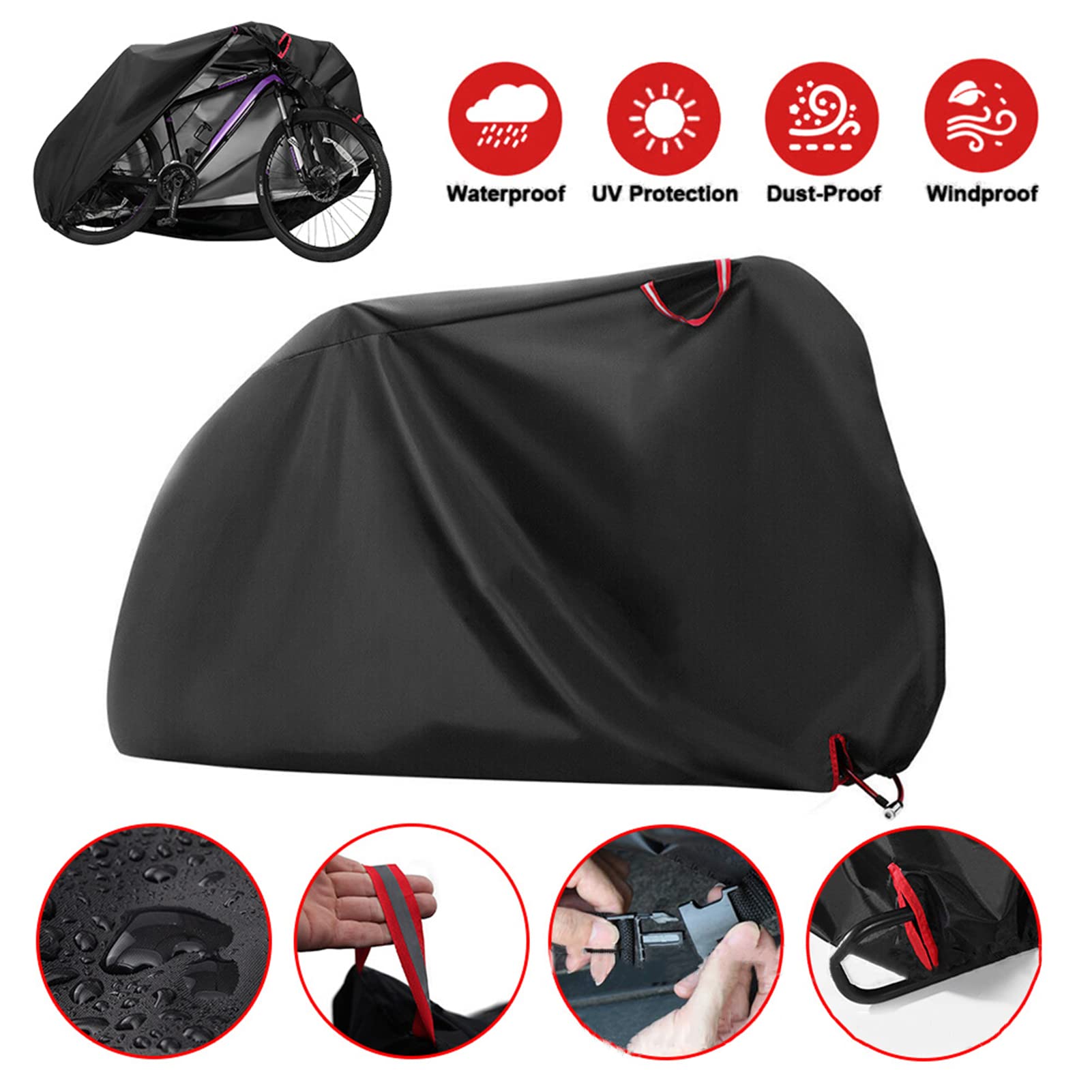 BAHULA Bike Cover, Outdoor Waterproof Bicycle Cover with Lock Hole, Rain Sun UV Dust Wind Snow Proof Bike Storage for Mountain Bike, Road Bike,Black,170X60X85cm