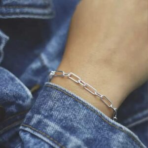 Waitsoul Silver Bracelet for Women 3mm Diamond-Cut Paperclip Chain Bracelet for Men 8.5 Inch