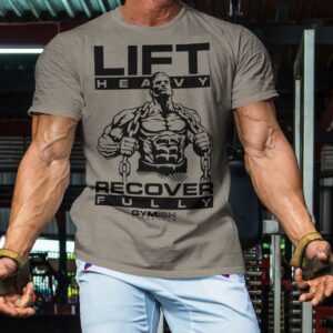 Lift Heavy Recover Fully T-Shirts for Workout, Funny Gym Shirt for Men (XXL, Lift Heavy Recover Fully WarmGrey)