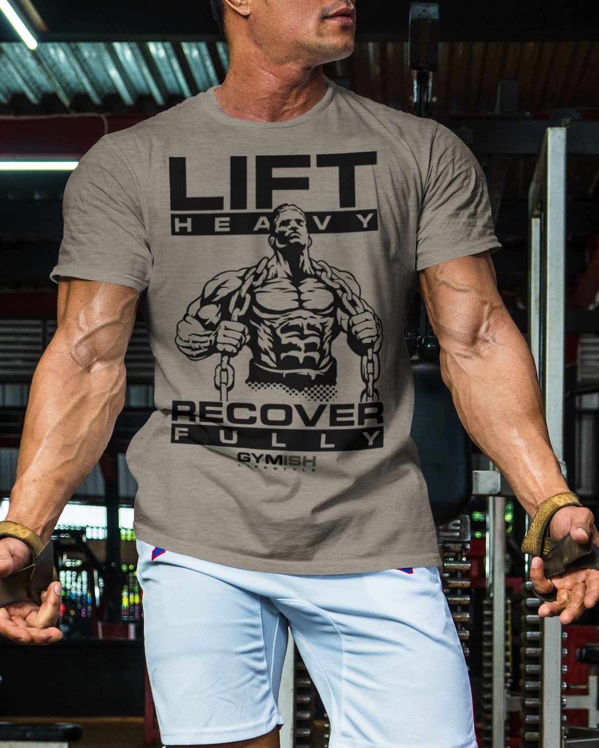 Lift Heavy Recover Fully T-Shirts for Workout, Funny Gym Shirt for Men (XXL, Lift Heavy Recover Fully WarmGrey)