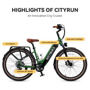 Heybike Cityrun Electric Bike, 1000W Motor Peak City Cruiser Ebike, 48V 15Ah(720Wh) Battery, 60 Miles, Step-Thru Electric Bicycle with APP Control, 3H Fast Charging, Commuter Electric Bike for Adults