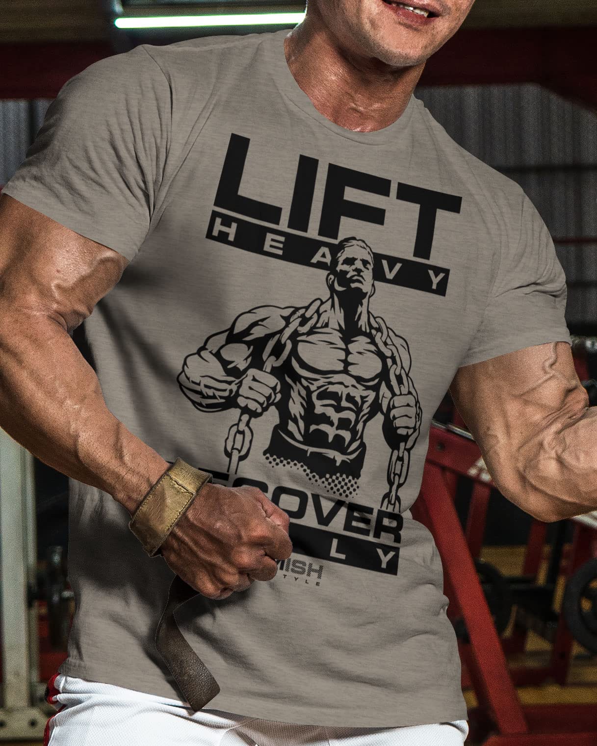 Lift Heavy Recover Fully T-Shirts for Workout, Funny Gym Shirt for Men (XXL, Lift Heavy Recover Fully WarmGrey)