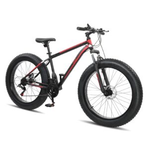 ktaxon 26 inch bike mountain bike 4" fat tire bike with 21-speed shifting system, unmatched high-carbon steel frame, excellent welding technology, all terrain tires and 85% assembled (red&black)