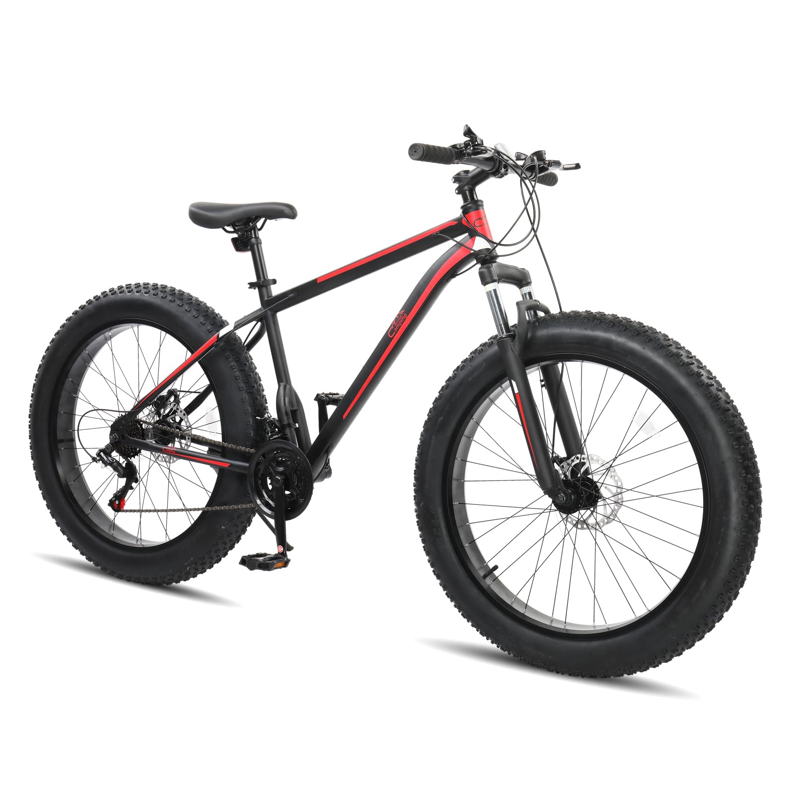 Ktaxon 26 Inch Bike Mountain Bike 4" Fat Tire Bike with 21-Speed Shifting System, Unmatched High-Carbon Steel Frame, Excellent Welding Technology, All Terrain Tires and 85% Assembled (Red&Black)