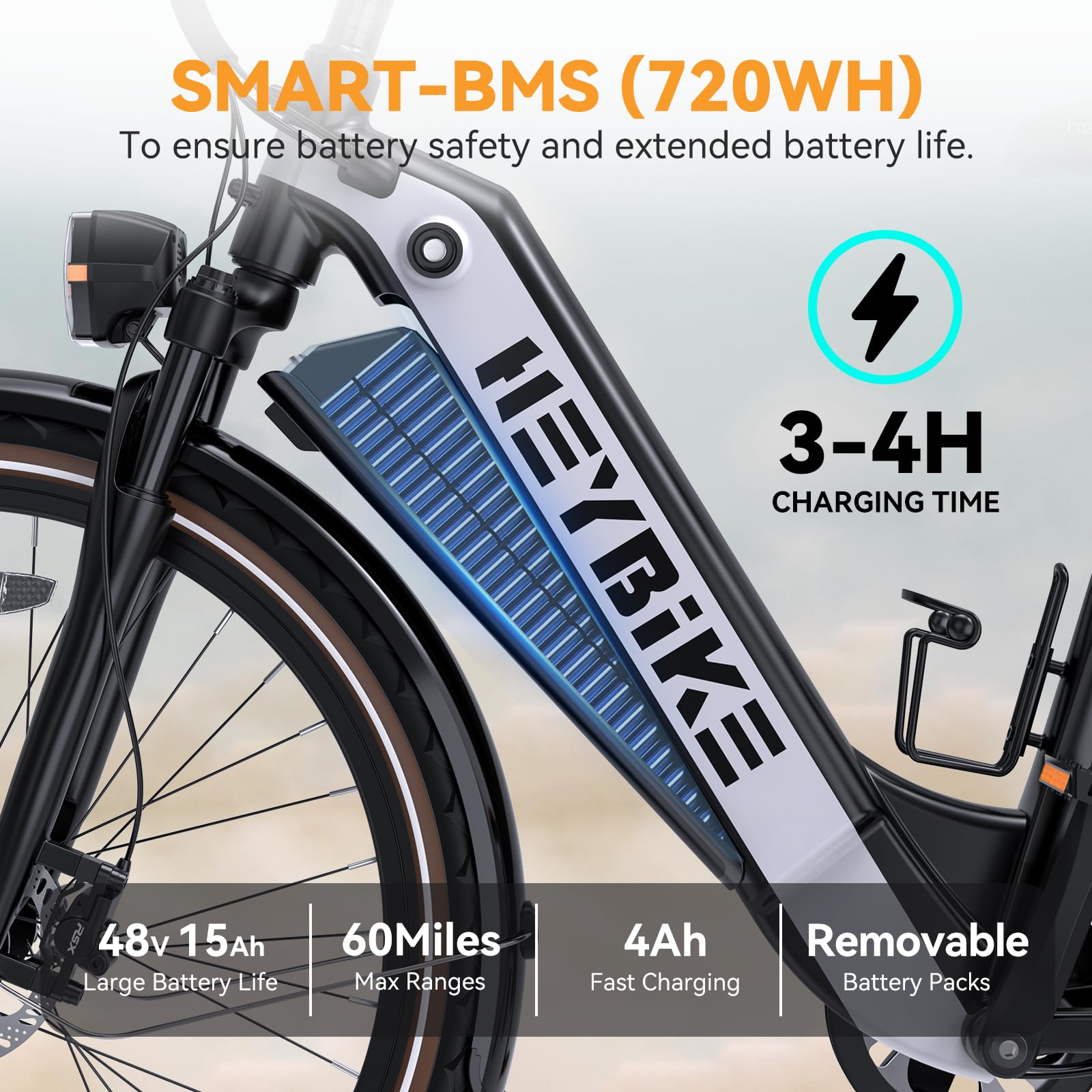 Heybike Cityrun Electric Bike, 1000W Motor Peak City Cruiser Ebike, 48V 15Ah(720Wh) Battery, 60 Miles, Step-Thru Electric Bicycle with APP Control, 3H Fast Charging, Commuter Electric Bike for Adults