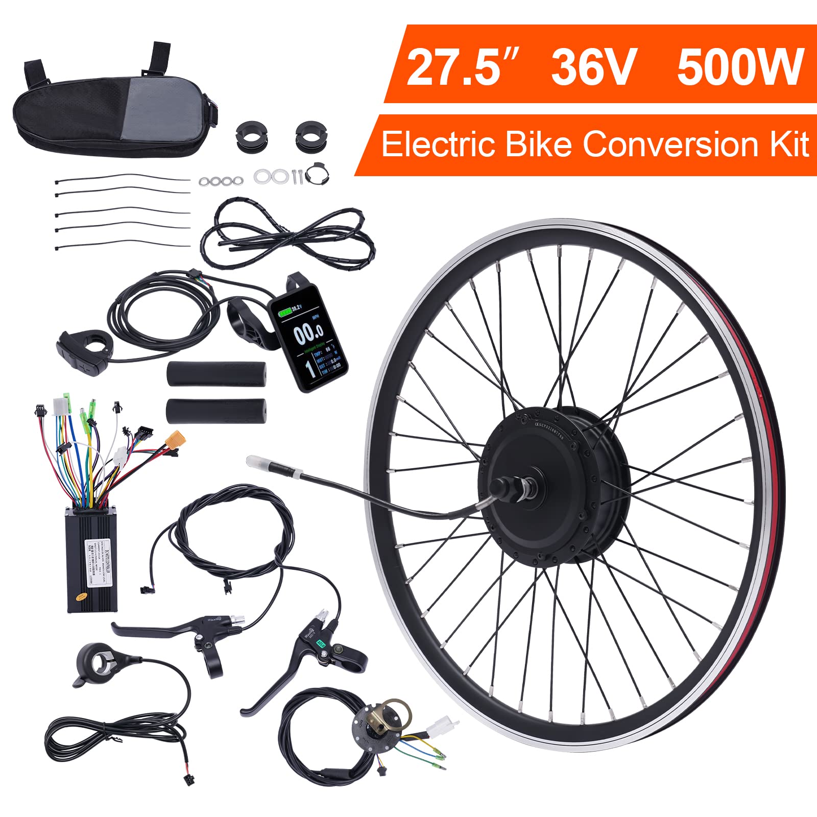 Bazargame Ebike Conversion Kit,Front Wheel 500W 36V Motor Electric Bike Conversion Kit for Kinds of Bicycles 27.5" Front Wheel Ebike，E-Bike kit for Commuter Bikes