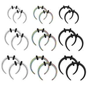 yofanst 16g stainless steel crescent pincher septum rings c shape buffalo horseshoes taper set, 9 pairs