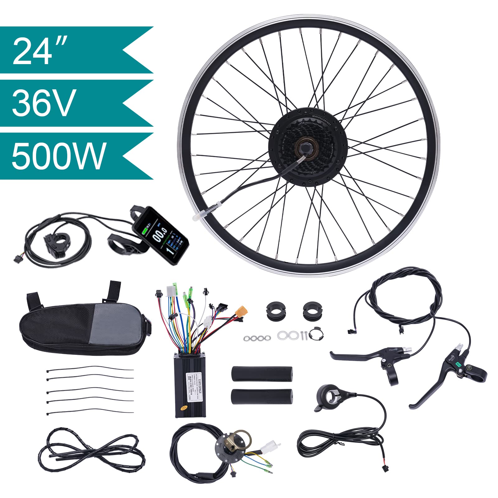 Bazargame Ebike Conversion Kit,Electric Bicycle Motor Kit 36V 500W Rear Wheel E-Bike Conversion Kit E-Bike Cycling Hub Conversion Dual Mode Controller.