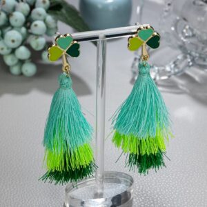 St Patrick's Day Earrings for Women, Shamrock Layered Tassel Earrings, Irish Green Clover Earrings for Women, St Patrick's Day Accessories, Bohemian Green Tassel Earrings