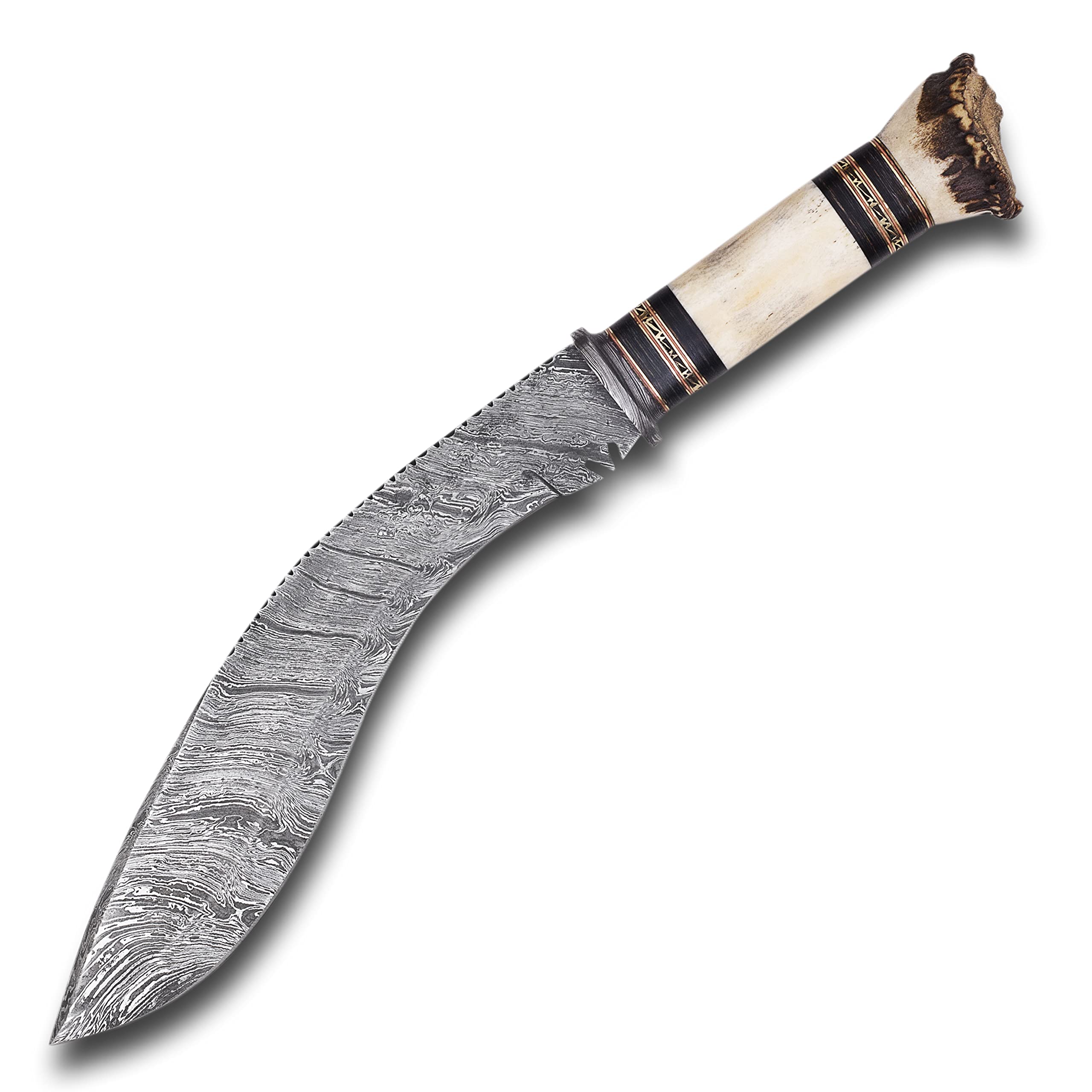 Damascus Steel Stag Horn Crown Antler Hunting Bowie Dagger Kukri Knife