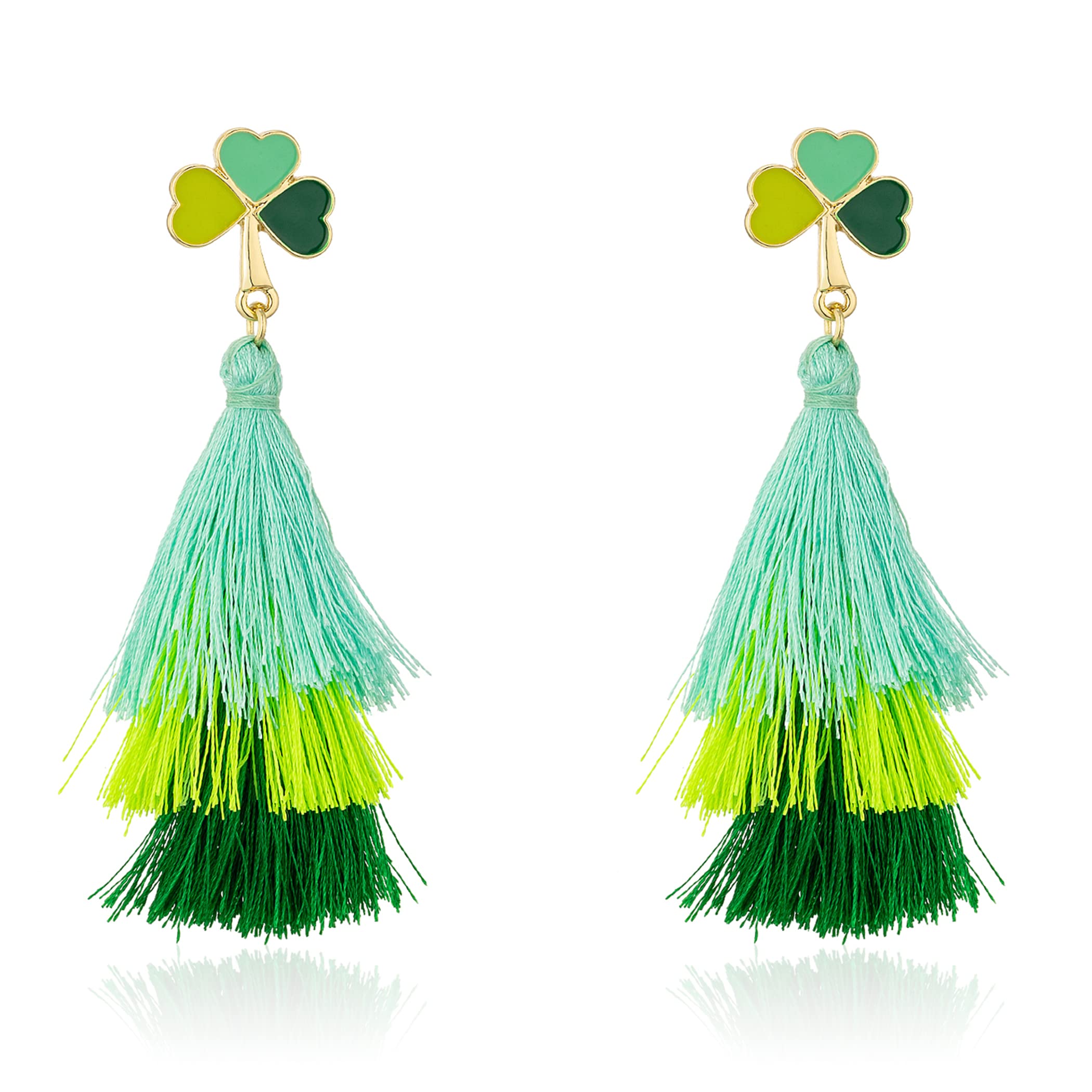 St Patrick's Day Earrings for Women, Shamrock Layered Tassel Earrings, Irish Green Clover Earrings for Women, St Patrick's Day Accessories, Bohemian Green Tassel Earrings