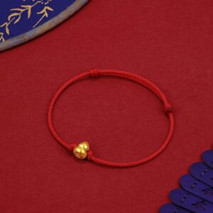 ZHOU LIU FU 24K Solid Gold Bracelets, Real Pure Gold Jewelry Adjustable Gourd Red Braided Bracelets for Women Men Teen Girls