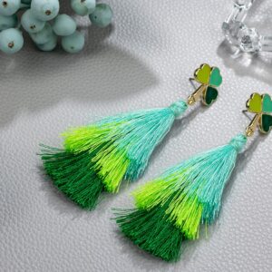 St Patrick's Day Earrings for Women, Shamrock Layered Tassel Earrings, Irish Green Clover Earrings for Women, St Patrick's Day Accessories, Bohemian Green Tassel Earrings