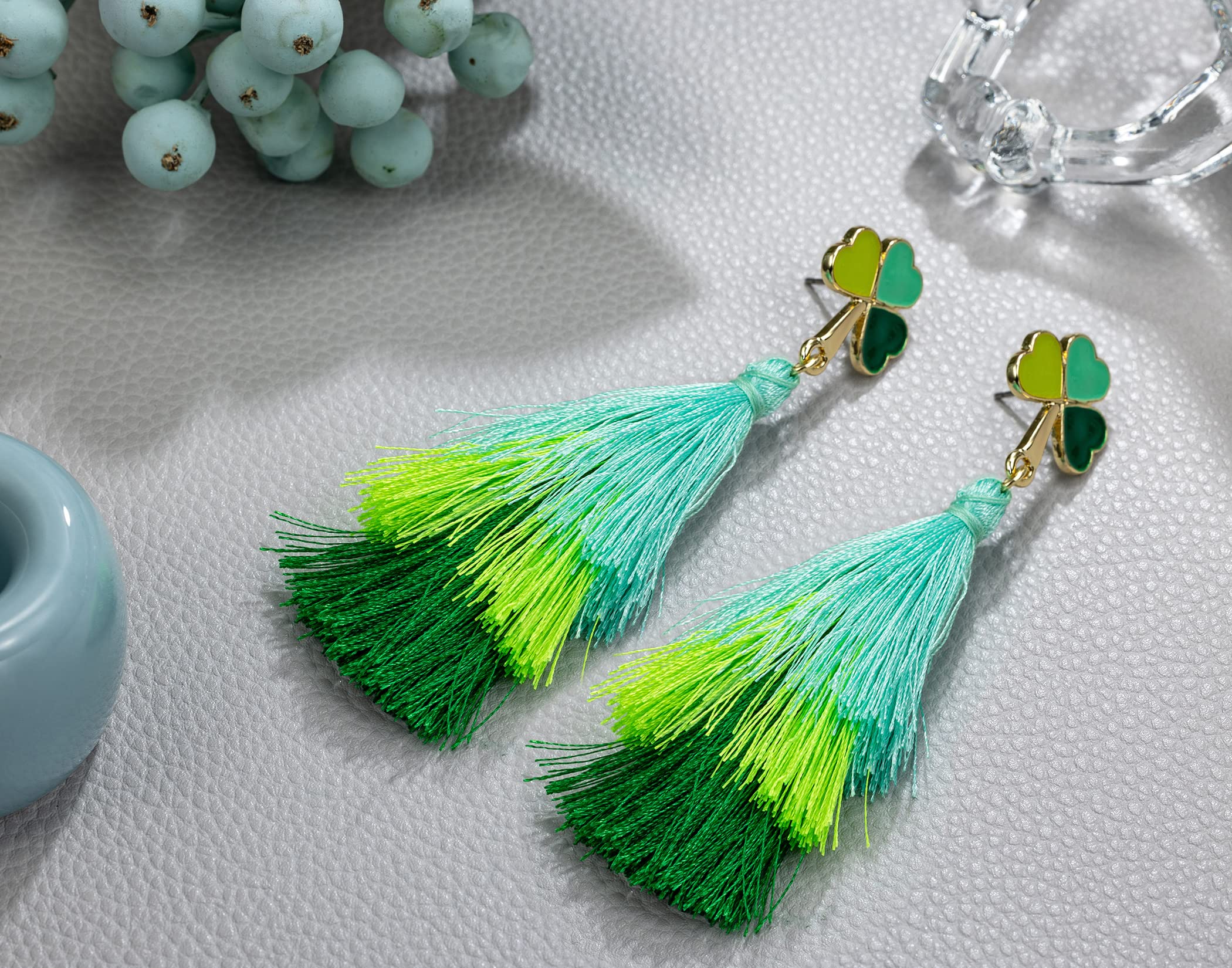 St Patrick's Day Earrings for Women, Shamrock Layered Tassel Earrings, Irish Green Clover Earrings for Women, St Patrick's Day Accessories, Bohemian Green Tassel Earrings