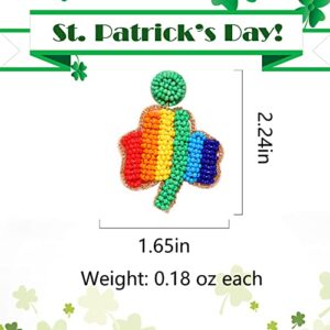 St. Patrick's Day Earrings Beaded Earrings for Women Girls Lucky Irish Shamrock Earrings Green Leaf Hat Clover Beer Dangling Earrings Irish Holiday Gift (Rainbow Shamrock)