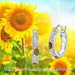 POPLYKE Sterling Silver Sunflower Flower Hoops Earrings Small Huggie Earrings Jewelry Gift for Women