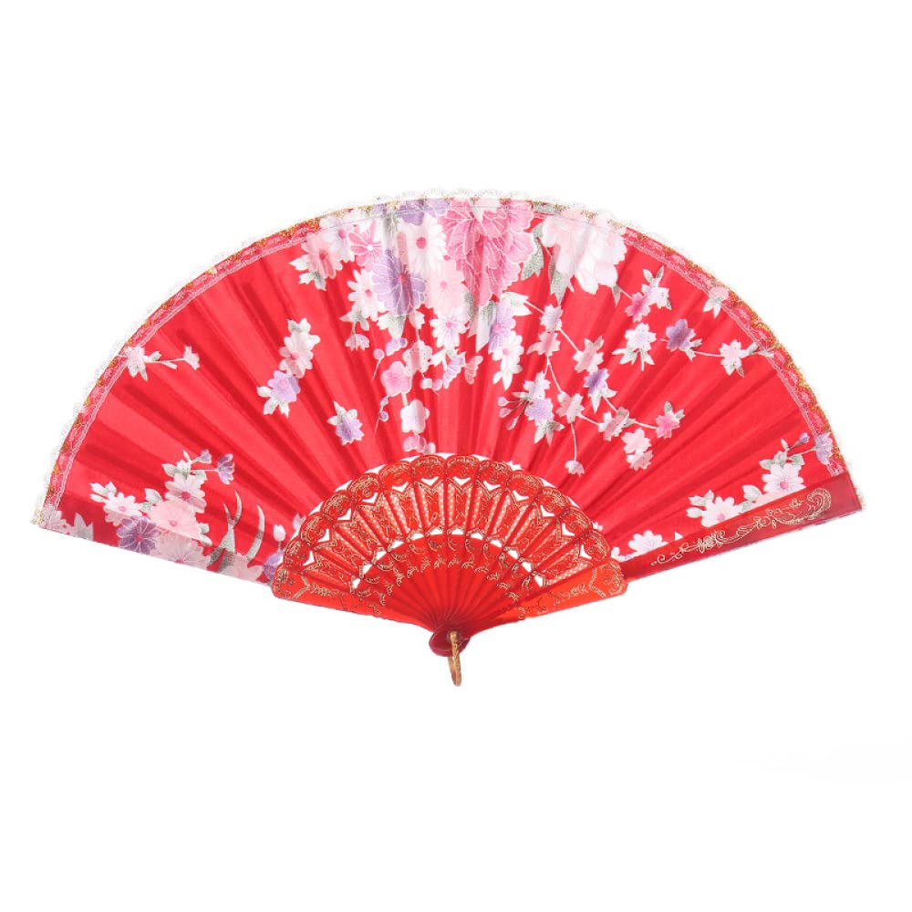 AAPIE Folding Fan Chinese Style Hand Held Folding Dance Fan Wedding Party Lace Silk Folding Hand Held Flower Fan Summer Wedding Fan Party for Women