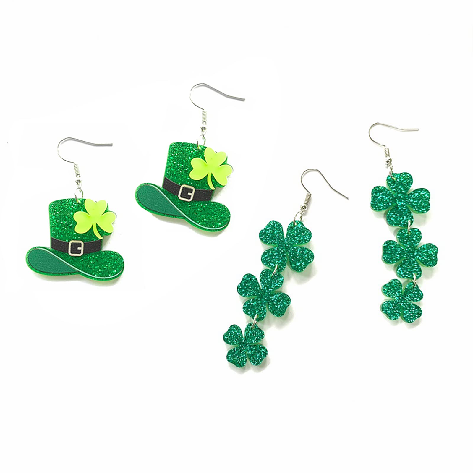 2 Pairs St. Patrick's Day Earrings for Women, Easter Day Earrings Irish Shamrock Acrylic Dangle Earrings Green Hat Clover Beer Horseshoe Bunny Drop Earrings