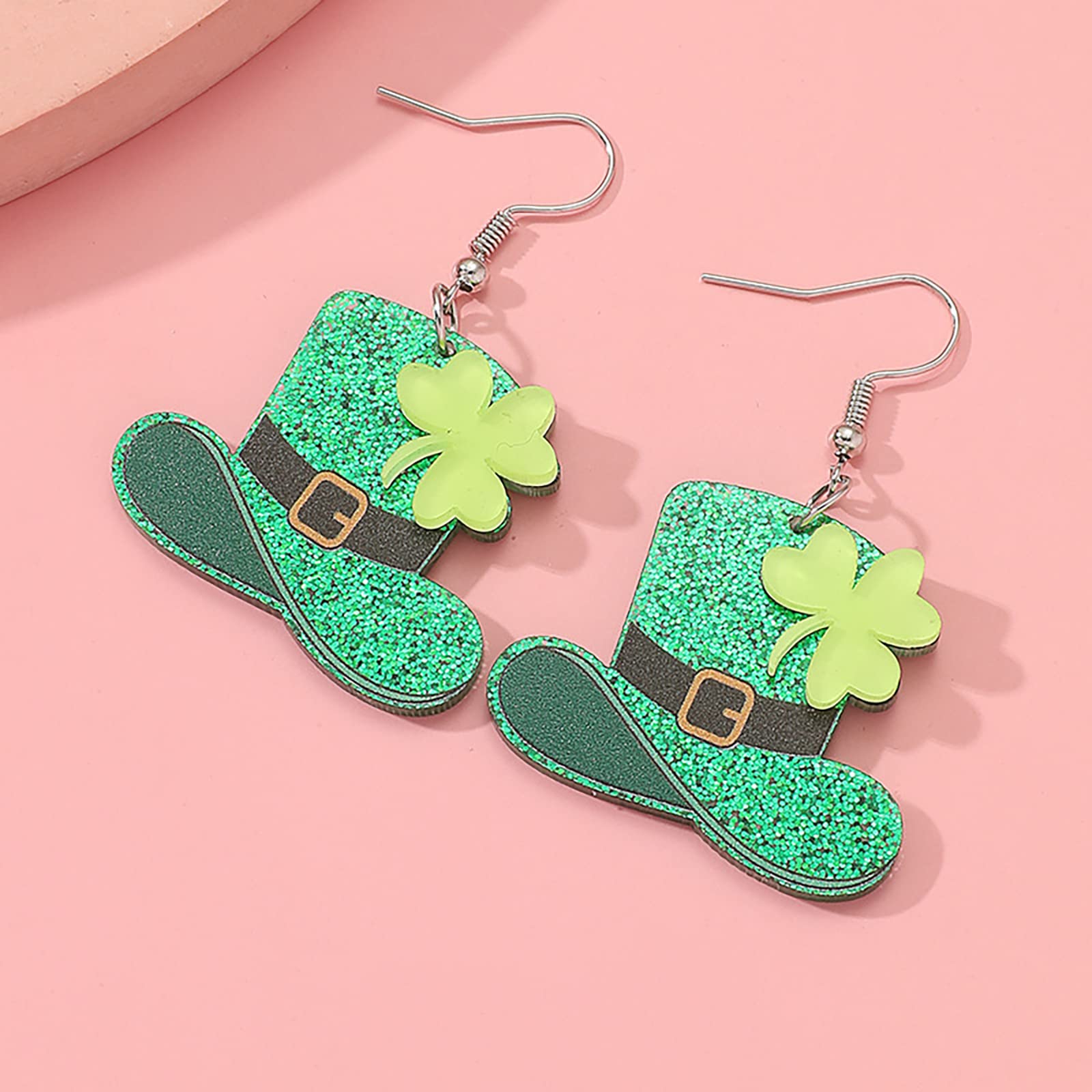 2 Pairs St. Patrick's Day Earrings for Women, Easter Day Earrings Irish Shamrock Acrylic Dangle Earrings Green Hat Clover Beer Horseshoe Bunny Drop Earrings