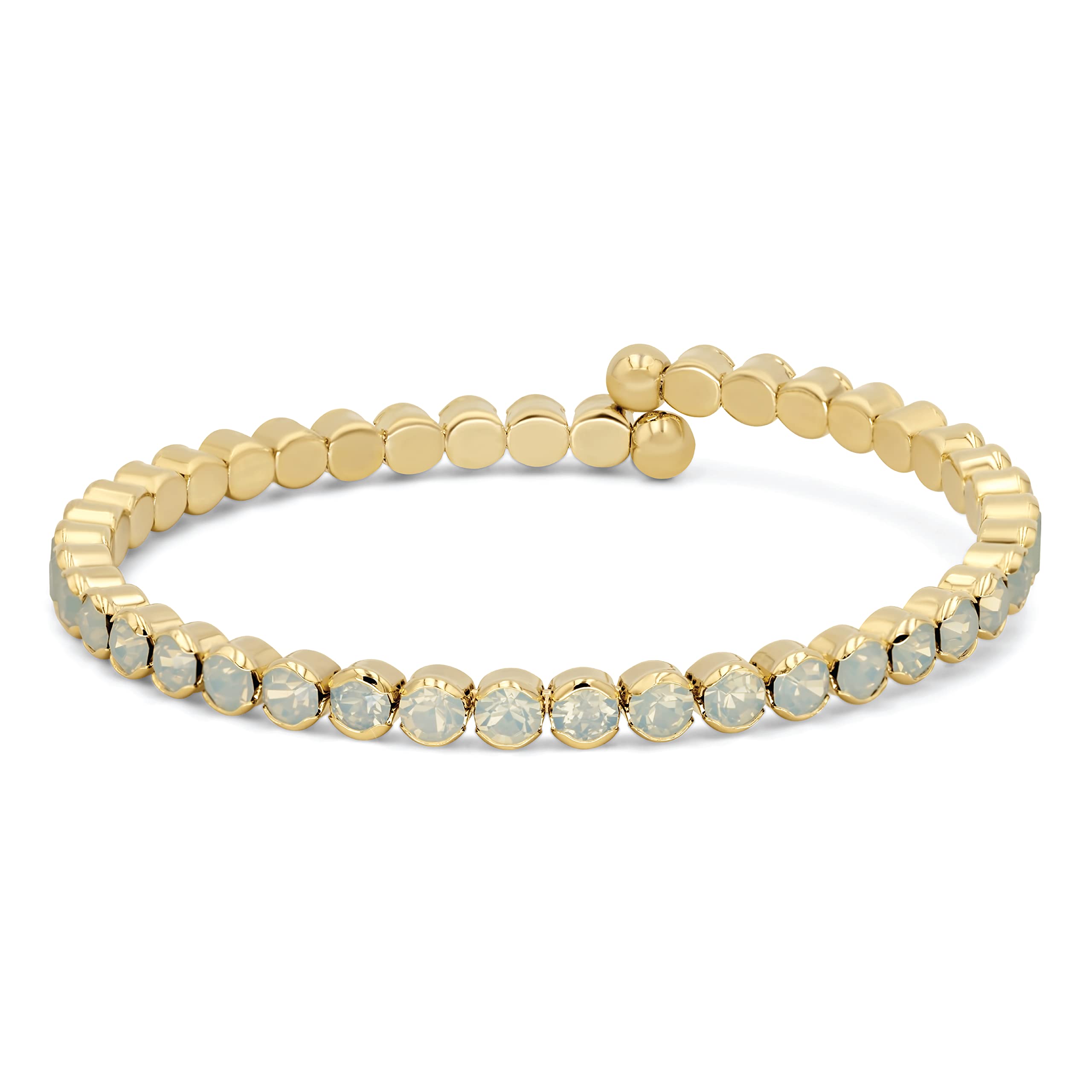 HOT JEWELRY BOX 14K Gold Plated Tennis Bracelet | Gold Bangle Jewelry Bracelets for Women | Aesthetic Accessories with Exquisite CZ and Adjustable Memory Wire for Easy Fit on Any Wrist size