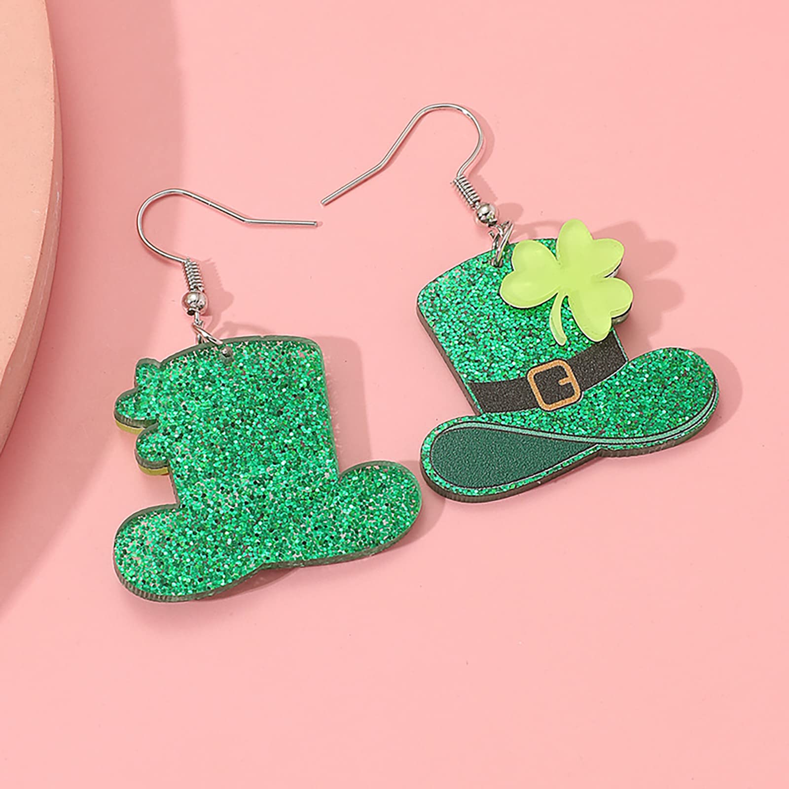 2 Pairs St. Patrick's Day Earrings for Women, Easter Day Earrings Irish Shamrock Acrylic Dangle Earrings Green Hat Clover Beer Horseshoe Bunny Drop Earrings