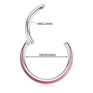 FUNLMO 16G Septum Rings Nose Rings Hoops Silver Cartilage Earring Conch Hoop Earring 316L Surgical Steel Conch Helix Tragus Daith Rook Orbital Piercing Jewelry 10mm Glow In The Dark Fluorescent Pink