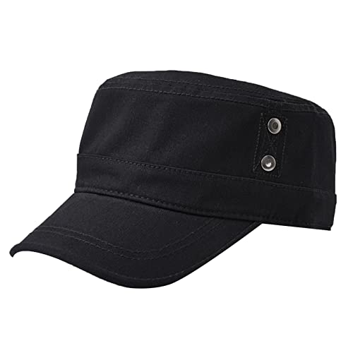 Fashion Mens Plain Casual Cotton Baseball Caps Flat Top Sunshade Washing Hat for Hunting Hiking Soft Sun Hat (Black, One Size)