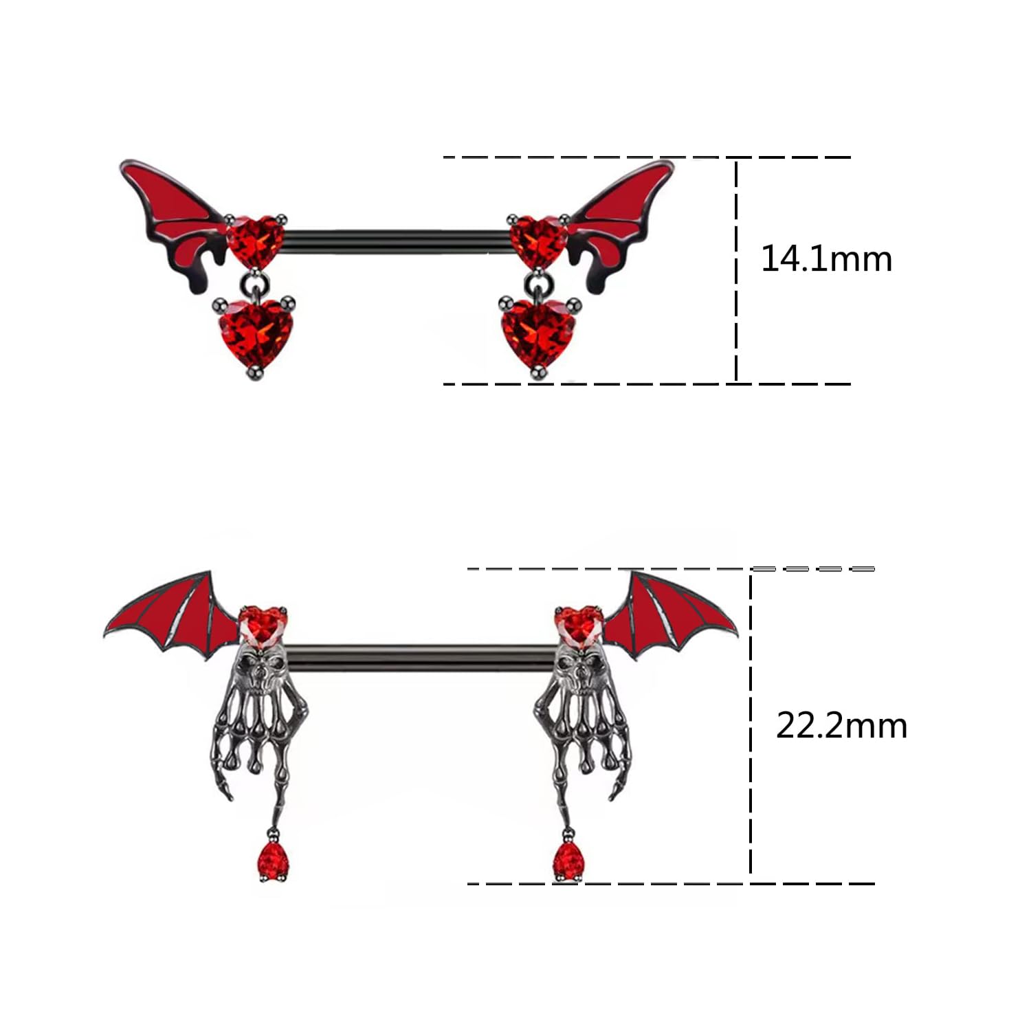 CHARMONLINE 14G Halloween Nipple Ring Heart,Bat Nipple Rings 316L Stainless Steel Heart Nipple Barbells Body Piercing Jewelry for Women Men