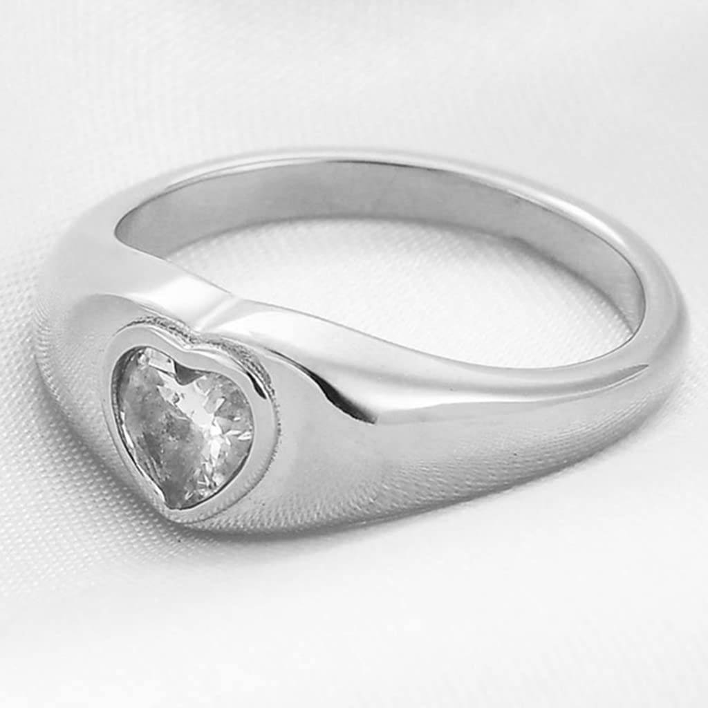 Jude Jewelers Stainless Steel Heart Shaped Wedding Band Statement Pinky Ring (Silver, 7)