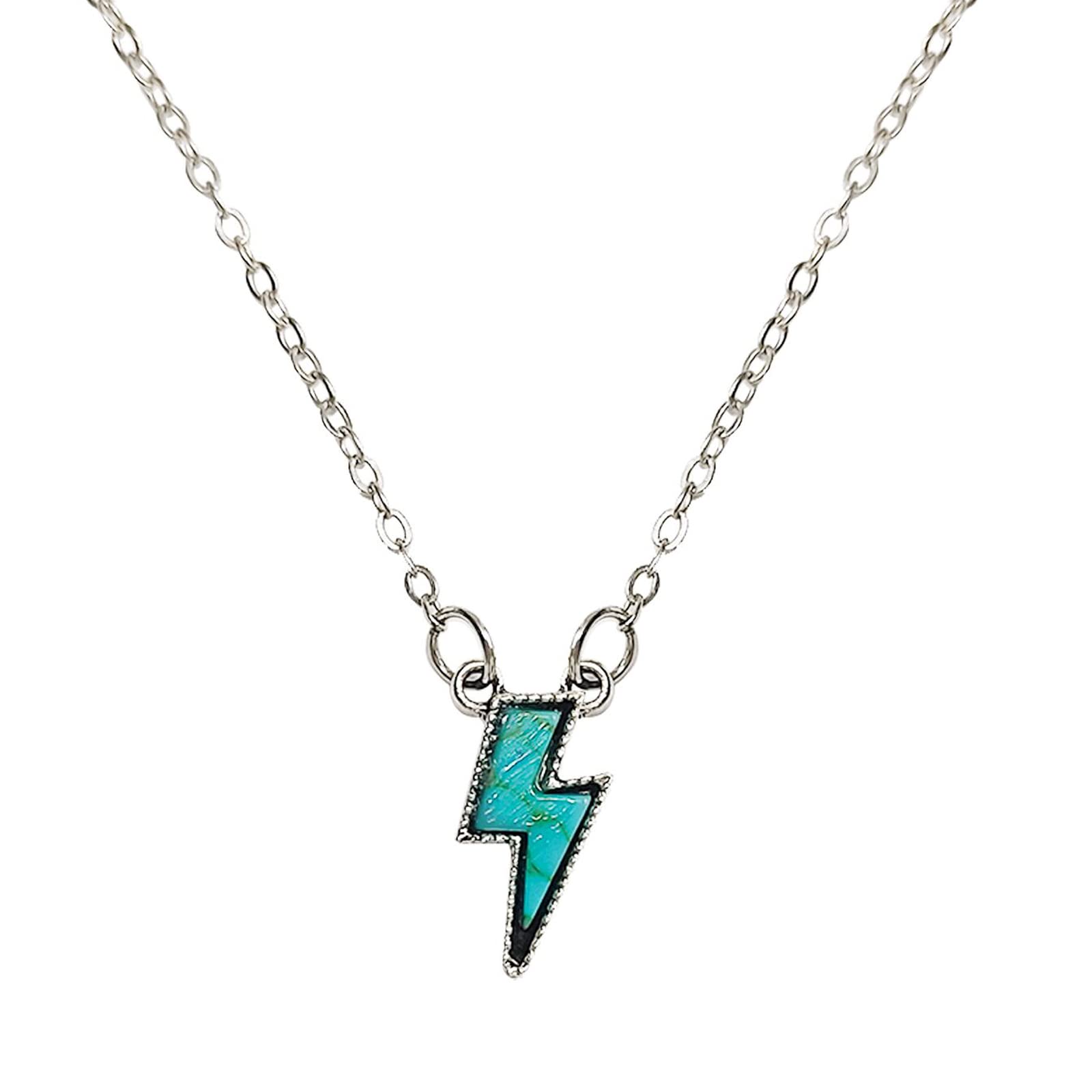 GFLPO Lightning Bolt Necklace Western Necklaces for Women Turquoise Neckalce Western Cowgirl Cowboy Pendant Necklaces Turquoise Jewelry Western Jewelry for Women