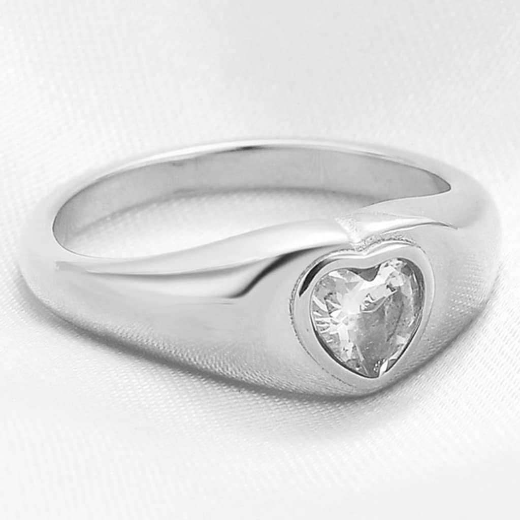 Jude Jewelers Stainless Steel Heart Shaped Wedding Band Statement Pinky Ring (Silver, 7)