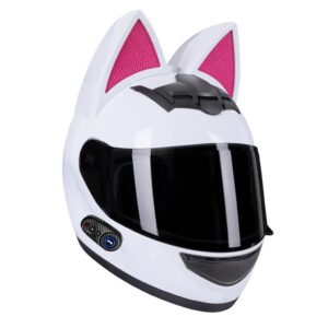 dot approved cat ear motorcycle helmet with tail built-in bluetooth integrated flip up front helmets mountain full face cool girl street bike racing crash helmet for adult man woman-m-medium