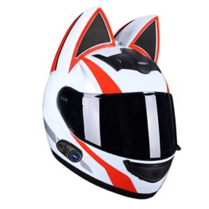 pink cat ear bluetooth full face motorcycle helmet, personality cool girl electric scooter racing crash helmet with visor, dot certified all seasons couple helmet for men women-j-x-large