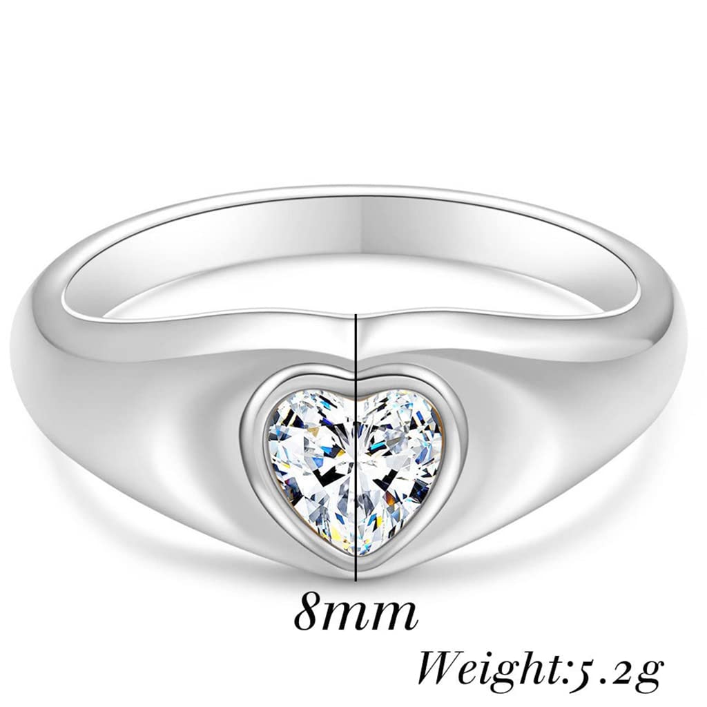 Jude Jewelers Stainless Steel Heart Shaped Wedding Band Statement Pinky Ring (Silver, 7)