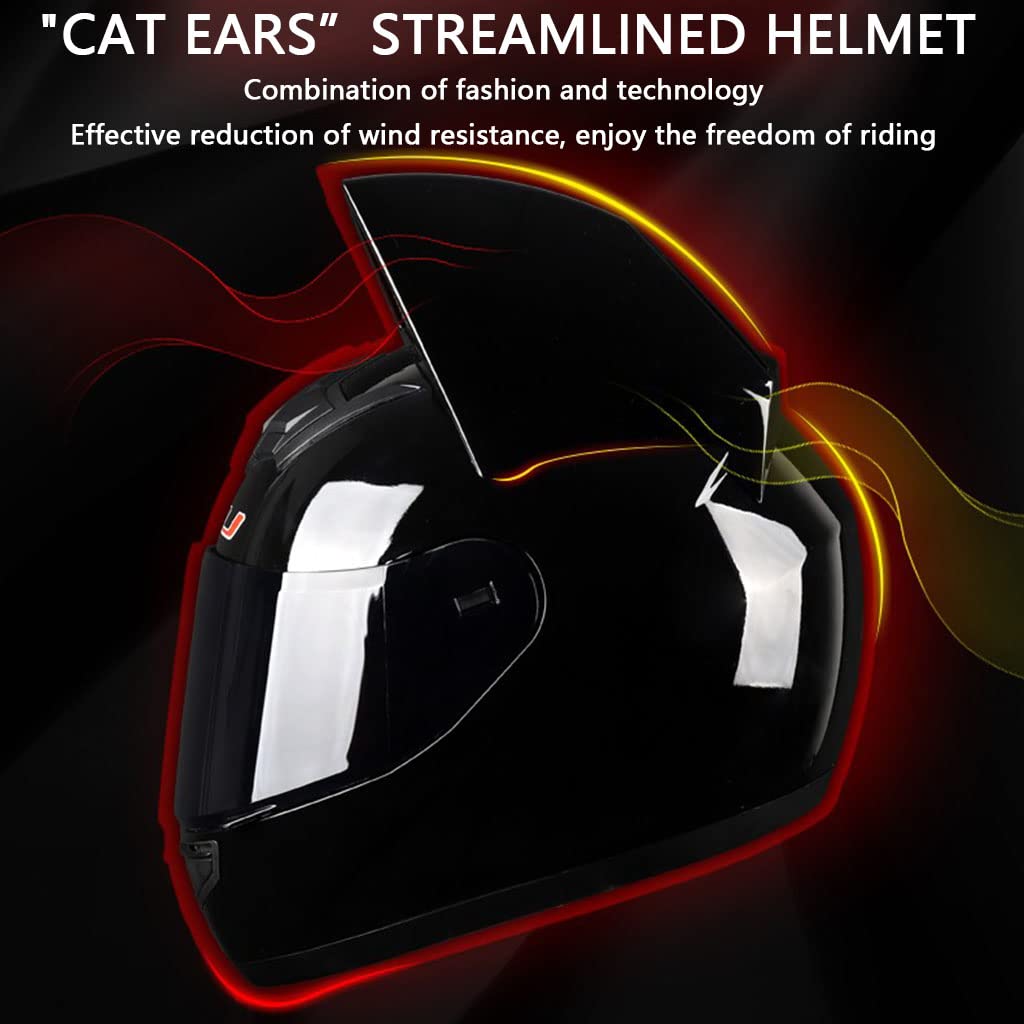 Bluetooth Modular Full Face Cat Ear Motorcycle Helmet DOT Certified Flip up Street Dirt Bike Racing Crash Helmet Cool Girl Sport Offroad Mountain Helmet Speaker with Microphone Headset-C-Medium