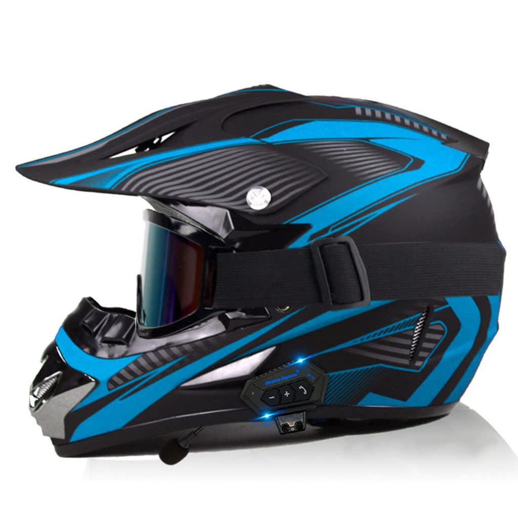 Adult Offroad Bluetooth Motorcycle Dirt Bike Helmet DOT Approved Motocross ATV Dirt Bike Street Racing Outdoor BMX MX Full Face Motorcycle Mountain Helmet for Men and Women -C-X-Large