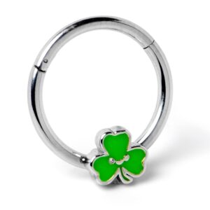 Body Candy 16G Steel Hinged Segment Ring Seamless Cartilage Nipple Ring Sweet Happy Shamrock Nose Hoop 3/8"