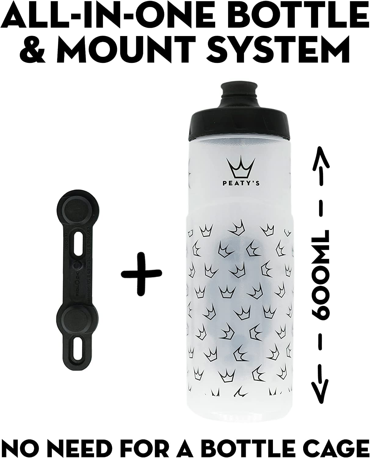 Peaty's Fidlock Lockin Magnetic Bike Water Bottle & Mount, Topo/Clear, 600 ml/ 20 oz.