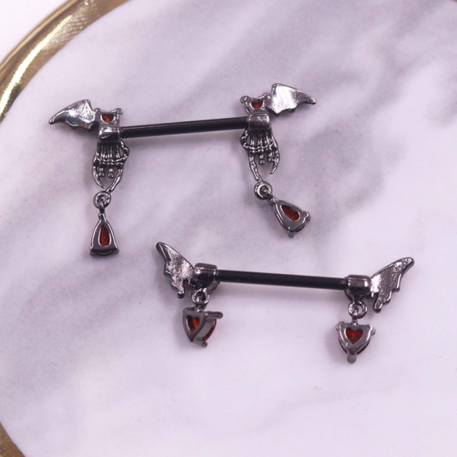 CHARMONLINE 14G Halloween Nipple Ring Heart,Bat Nipple Rings 316L Stainless Steel Heart Nipple Barbells Body Piercing Jewelry for Women Men