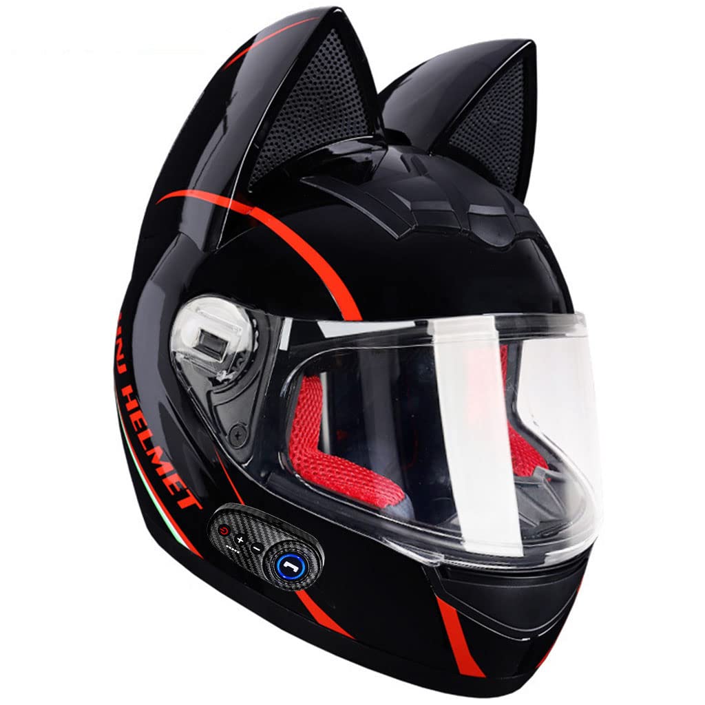 Bluetooth Modular Full Face Cat Ear Motorcycle Helmet DOT Certified Flip up Street Dirt Bike Racing Crash Helmet Cool Girl Sport Offroad Mountain Helmet Speaker with Microphone Headset-C-Medium