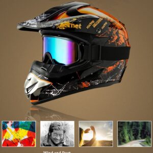 Adult Offroad Bluetooth Motorcycle Dirt Bike Helmet DOT Approved Motocross ATV Dirt Bike Street Racing Outdoor BMX MX Full Face Motorcycle Mountain Helmet for Men and Women -C-X-Large