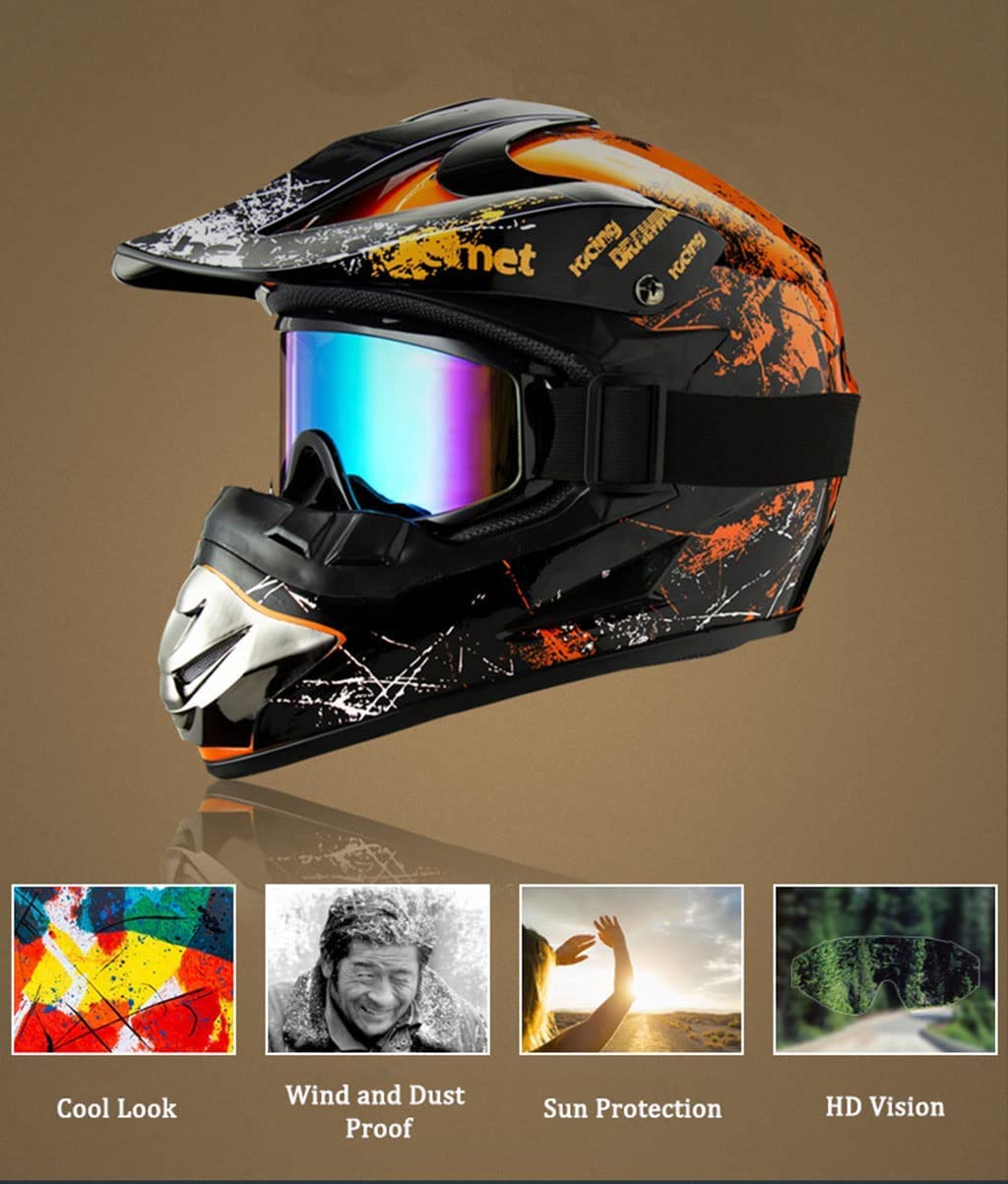 Adult Offroad Bluetooth Motorcycle Dirt Bike Helmet DOT Approved Motocross ATV Dirt Bike Street Racing Outdoor BMX MX Full Face Motorcycle Mountain Helmet for Men and Women -C-X-Large